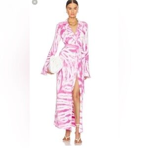 SER.O.YA Gloria Pink and White Maxi cardigan